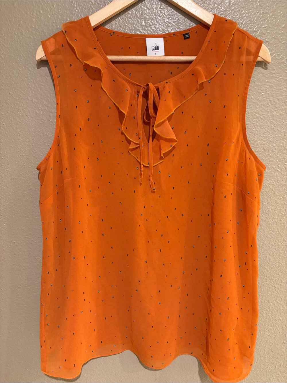 CAbi Sprinkle Top #3764 Orange Ruffle Chiffon Blouse L